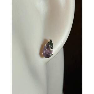 14k solid yellow gold teardrop amethyst gemstone small stud earrings vintage